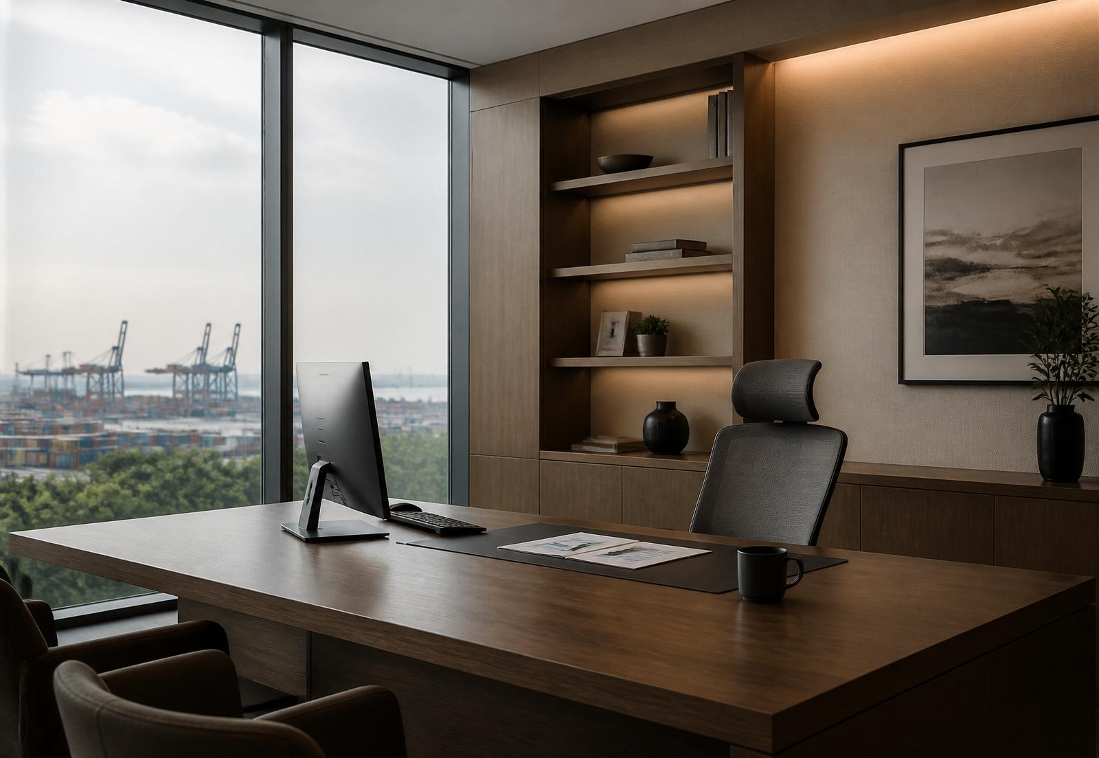 Executive office overlooking industrial facilities