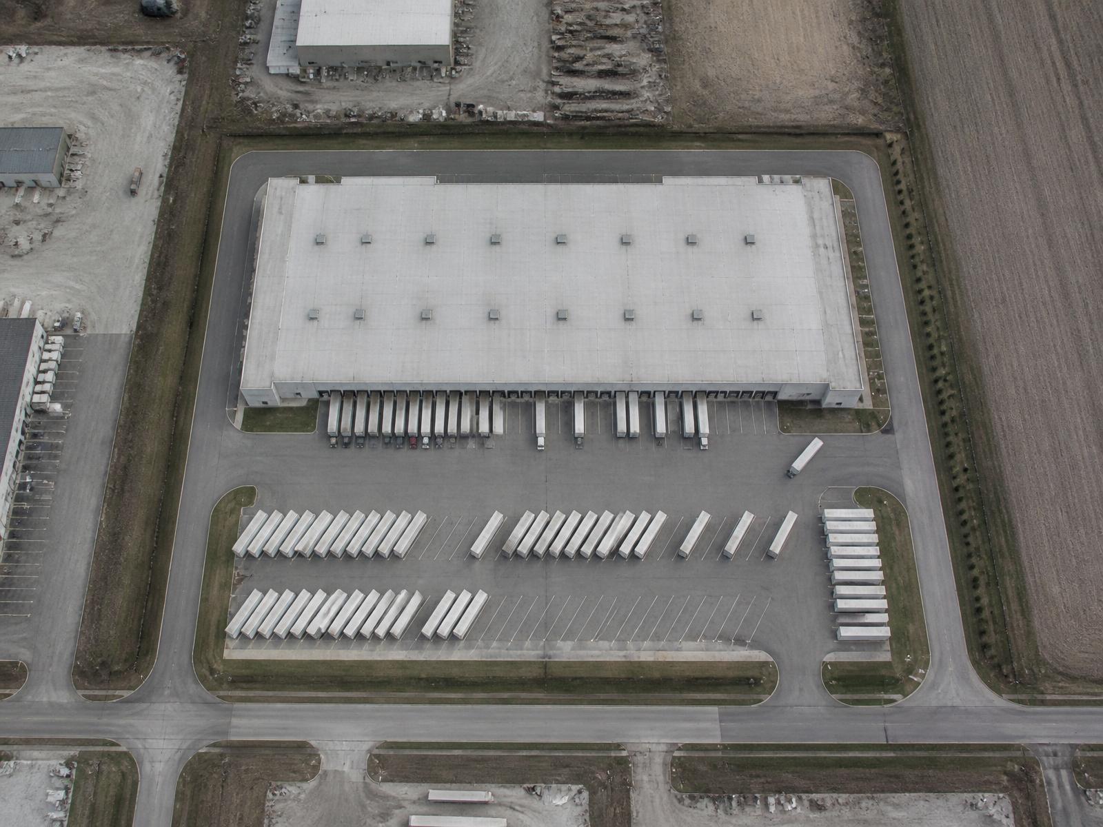 Overhead aerial view of the KLMB Transportation industrial facility